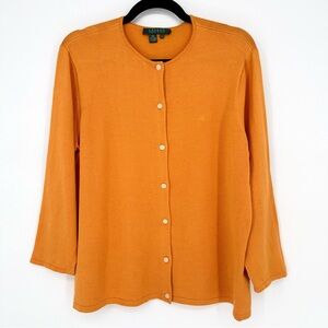 Lauren Ralph Lauren Silk Blend Yellow Cardigan Sweater Fine Knit Size XL Logo